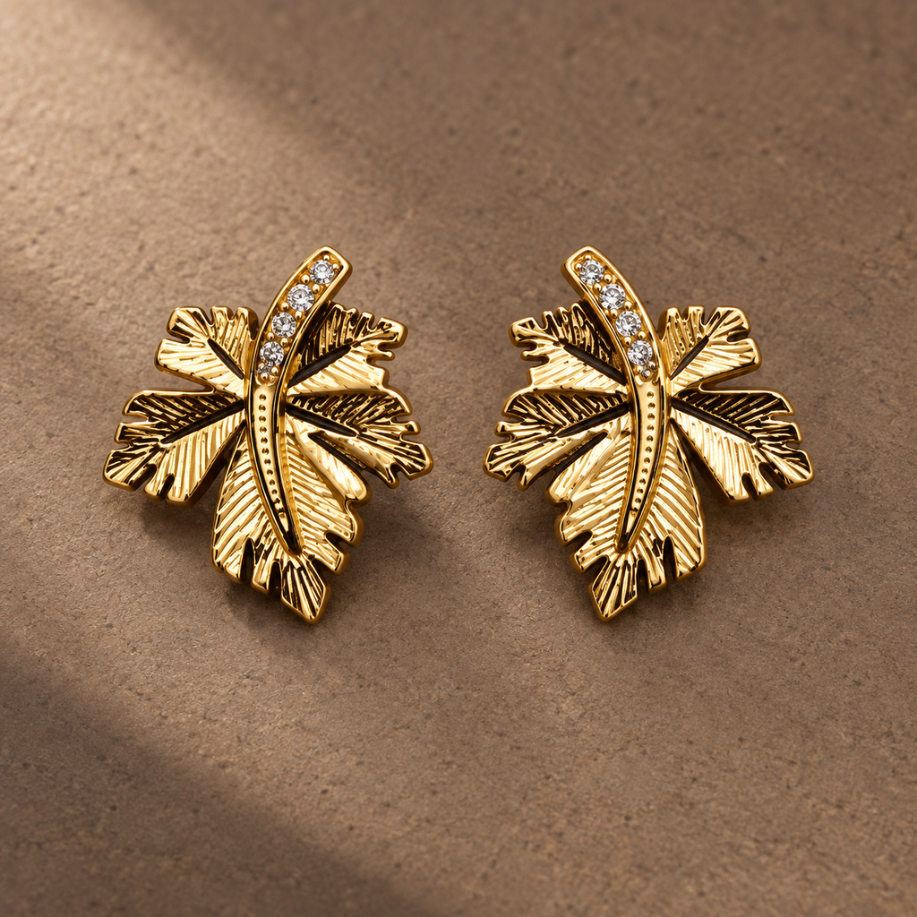 Sculpted Leaf Studs detail